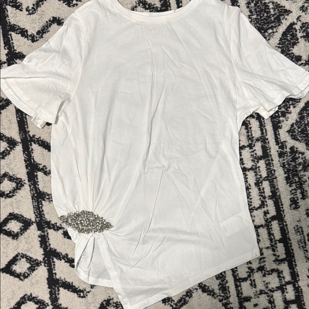 Elegant White asymmetrical Top with Embellished Detail - Bridal!